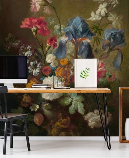 floral wallpaper mural called Vase of Flowers IV by Jan van Huysum for lounges and bedrooms