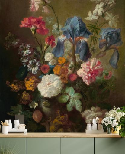 blomstertapet veggmaleri kalt Vase of Flowers IV av Jan van Huysum for salonger og soverom
