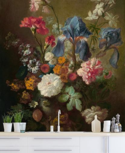 mural de papel pintado floral llamado Jarrón de flores IV de Jan van Huysum para salones y dormitorios