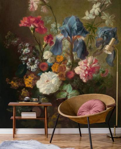blommig tapetväggmålning kallad Vase of Flowers IV av Jan van Huysum för lounger och sovrum blommig tapetväggmålning kallad Vase of Flowers IV av Jan van Huysum för lounger och sovrum