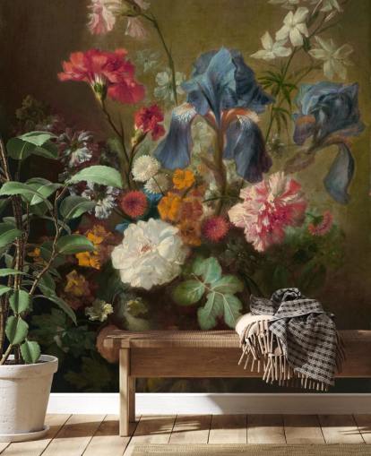 floral wallpaper mural called Vase of Flowers IV by Jan van Huysum for lounges and bedrooms floral wallpaper mural called Vase of Flowers IV by Jan van Huysum for lounges and bedrooms