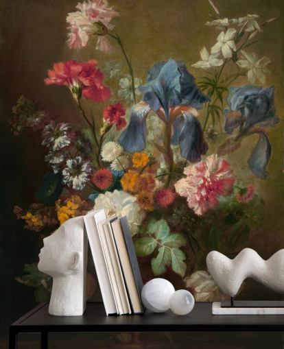 bloemenbehang met de naam Vase of Flowers IV van Jan van Huysum voor woon- en slaapkamers bloemenbehang met de naam Vase of Flowers IV van Jan van Huysum voor woon- en slaapkamers