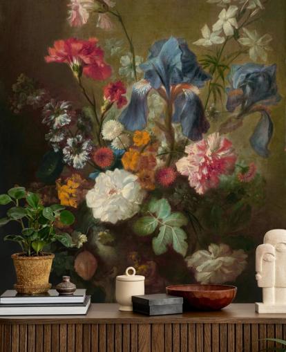 floral wallpaper mural called Vase of Flowers IV by Jan van Huysum for lounges and bedrooms
