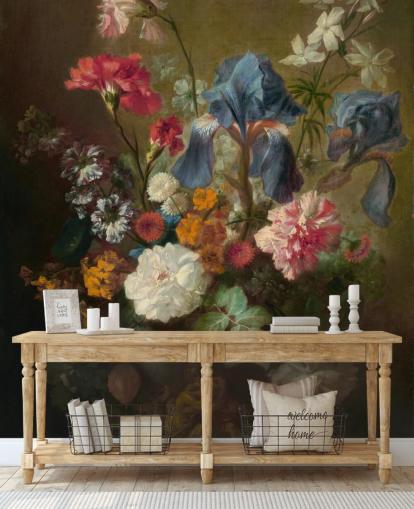 mural de papel de parede floral chamado Vase of Flowers IV de Jan van Huysum para salões e quartos mural de papel de parede floral chamado Vase of Flowers IV de Jan van Huysum para salões e quartos