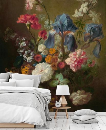 floral wallpaper mural called Vase of Flowers IV by Jan van Huysum for lounges and bedrooms