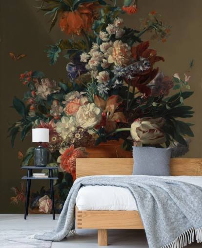 mural de papel pintado floral llamado Jarrón de flores II de Jan van Huysum para dormitorios mural de papel pintado floral llamado Jarrón de flores II de Jan van Huysum para dormitorios