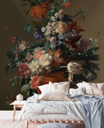 mural de papel pintado floral llamado Jarrón de flores II de Jan van Huysum para dormitorios mural de papel pintado floral llamado Jarrón de flores II de Jan van Huysum para dormitorios