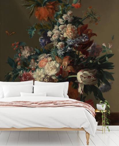 floral wallpaper mural called Vase of Flowers II by Jan van Huysum for bedrooms floral wallpaper mural called Vase of Flowers II by Jan van Huysum for bedrooms