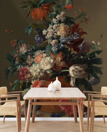 mural de papel pintado floral llamado Jarrón de flores II de Jan van Huysum para dormitorios mural de papel pintado floral llamado Jarrón de flores II de Jan van Huysum para dormitorios