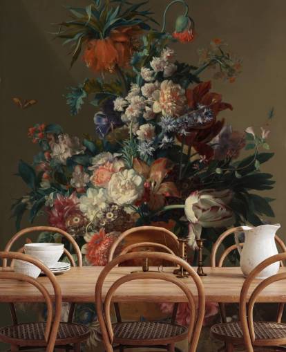 blomstertapet vægmaleri kaldet Vase of Flowers II af Jan van Huysum til soveværelser blomstertapet vægmaleri kaldet Vase of Flowers II af Jan van Huysum til soveværelser