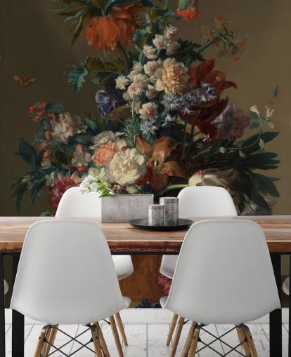 Blumentapete namens Vase of Flowers II von Jan van Huysum für Schlafzimmer