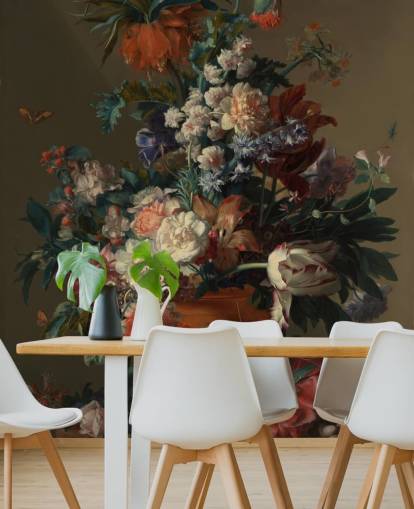 carta da parati murale floreale chiamata Vase of Flowers II di Jan van Huysum per camere da letto