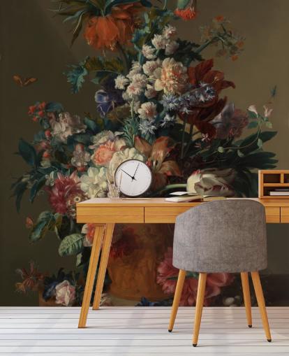 Blumentapete namens Vase of Flowers II von Jan van Huysum für Schlafzimmer