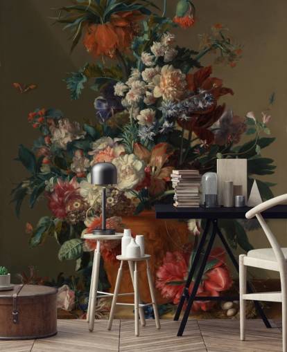 floral wallpaper mural called Vase of Flowers II by Jan van Huysum for bedrooms
