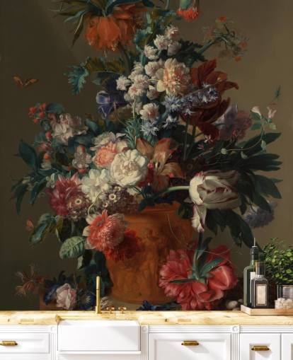 floral wallpaper mural called Vase of Flowers II by Jan van Huysum for bedrooms
