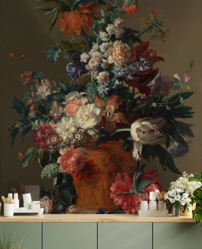 blomstertapet veggmaleri kalt Vase of Flowers II av Jan van Huysum for soverom