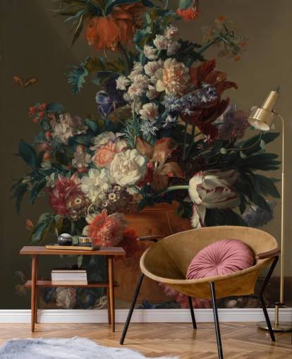 floral wallpaper mural called Vase of Flowers II by Jan van Huysum for bedrooms