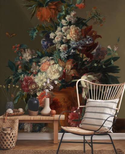 mural de papel pintado floral llamado Jarrón de flores II de Jan van Huysum para dormitorios mural de papel pintado floral llamado Jarrón de flores II de Jan van Huysum para dormitorios