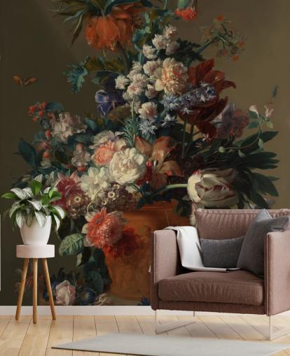 carta da parati murale floreale chiamata Vase of Flowers II di Jan van Huysum per camere da letto