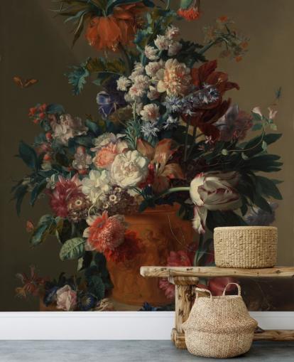 floral wallpaper mural called Vase of Flowers II by Jan van Huysum for bedrooms