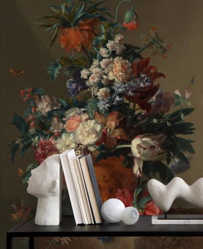 mural de papel pintado floral llamado Jarrón de flores II de Jan van Huysum para dormitorios mural de papel pintado floral llamado Jarrón de flores II de Jan van Huysum para dormitorios