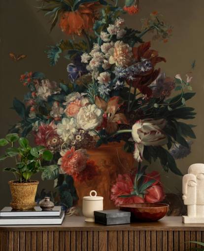 blomstertapet vægmaleri kaldet Vase of Flowers II af Jan van Huysum til soveværelser