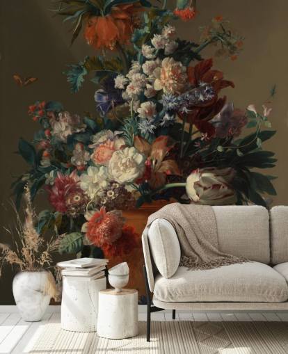 Blumentapete namens Vase of Flowers II von Jan van Huysum für Schlafzimmer
