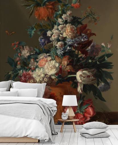 floral wallpaper mural called Vase of Flowers II by Jan van Huysum for bedrooms