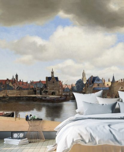 Kunsttapete mit dem Titel View of Delft von Johannes Vermeer für Schlafzimmer und Wohnzimmer Kunsttapete mit dem Titel View of Delft von Johannes Vermeer für Schlafzimmer und Wohnzimmer
