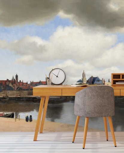 Kunsttapete mit dem Titel View of Delft von Johannes Vermeer für Schlafzimmer und Wohnzimmer Kunsttapete mit dem Titel View of Delft von Johannes Vermeer für Schlafzimmer und Wohnzimmer