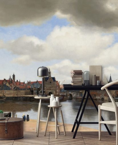 fine art wallpaper mural called View of Delft by Johannes Vermeer for bedrooms and living rooms