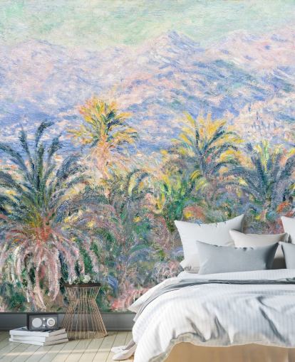 papier peint mural d'art intitulé Palmiers à Bordighera de Claude Monet pour les salons et les chambres