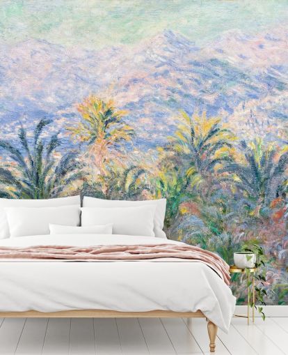 papier peint mural d'art intitulé Palmiers à Bordighera de Claude Monet pour les salons et les chambres