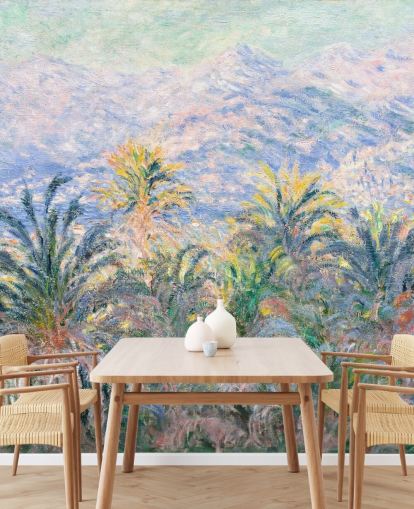 kunsttapet veggmaleri kalt Palm Trees at Bordighera av Claude Monet for stuer og soverom