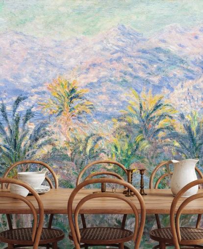 Kunsttapete mit dem Titel Palmen in Bordighera von Claude Monet für Wohn- und Schlafzimmer