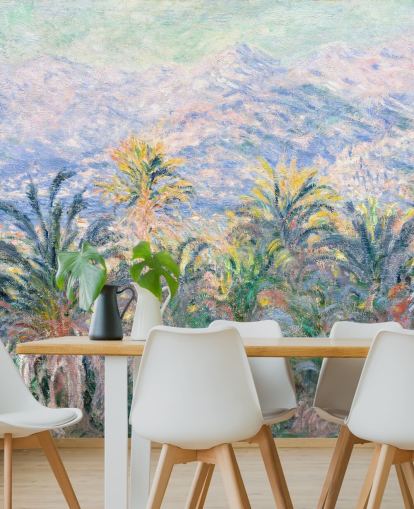 Claude Monet'n taide-taustakuvamaalaus nimeltä Palm Trees at Bordighera olohuoneisiin ja makuuhuoneisiin