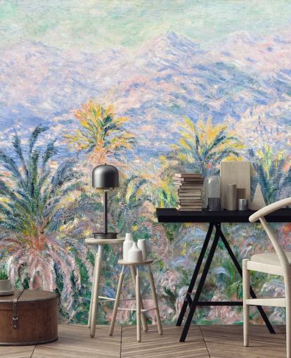 papier peint mural d'art intitulé Palmiers à Bordighera de Claude Monet pour les salons et les chambres