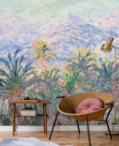 Claude Monet'n taide-taustakuvamaalaus nimeltä Palm Trees at Bordighera olohuoneisiin ja makuuhuoneisiin