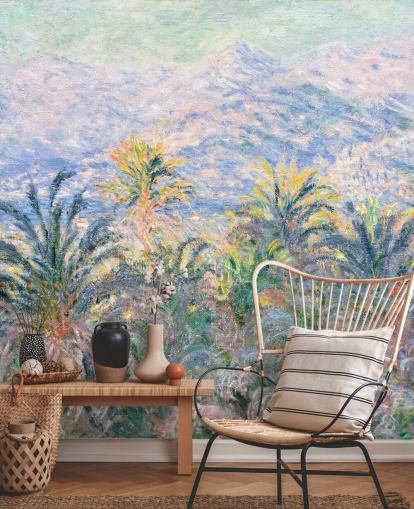 Kunsttapete mit dem Titel Palmen in Bordighera von Claude Monet für Wohn- und Schlafzimmer