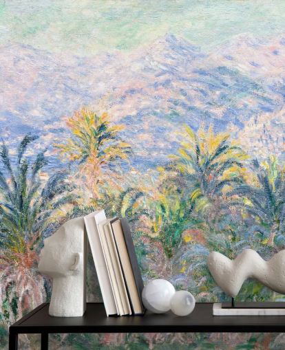 papier peint mural d'art intitulé Palmiers à Bordighera de Claude Monet pour les salons et les chambres