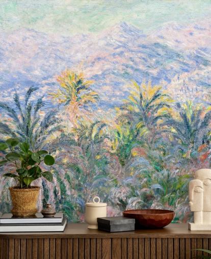 konsttapet väggmålning som heter Palm Trees at Bordighera av Claude Monet för vardagsrum och sovrum