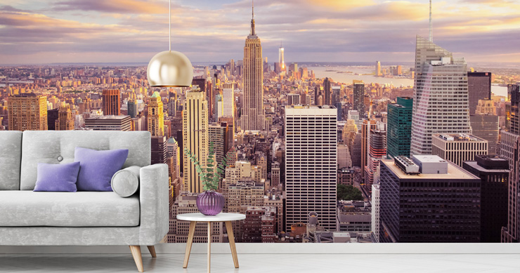 removable city wallpaper in living room