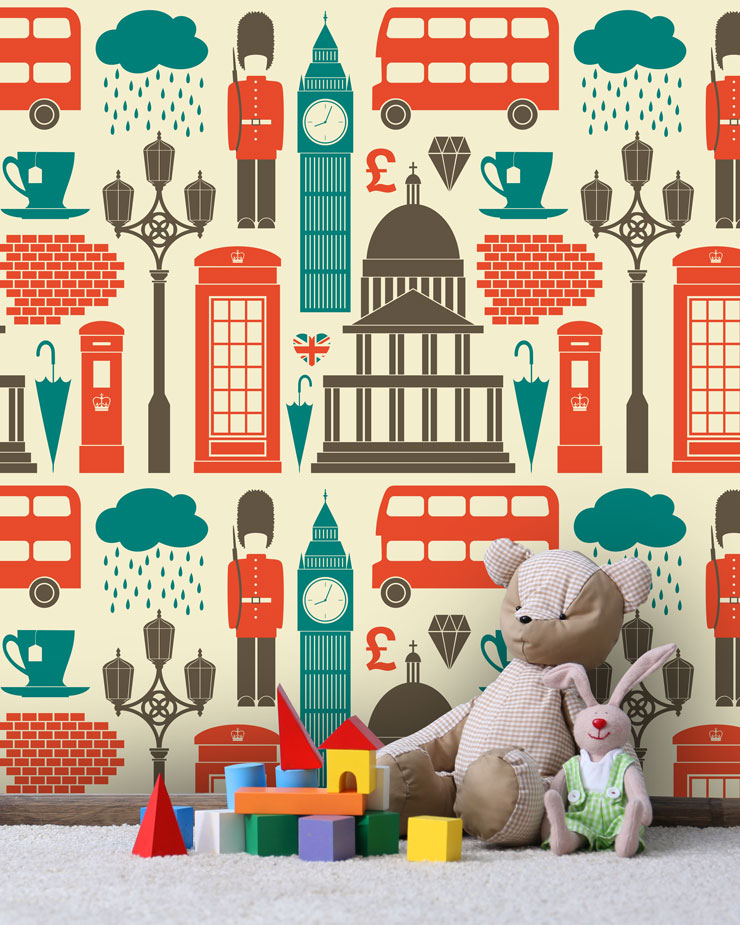 patterned-london-murall-in-kids-bedroom