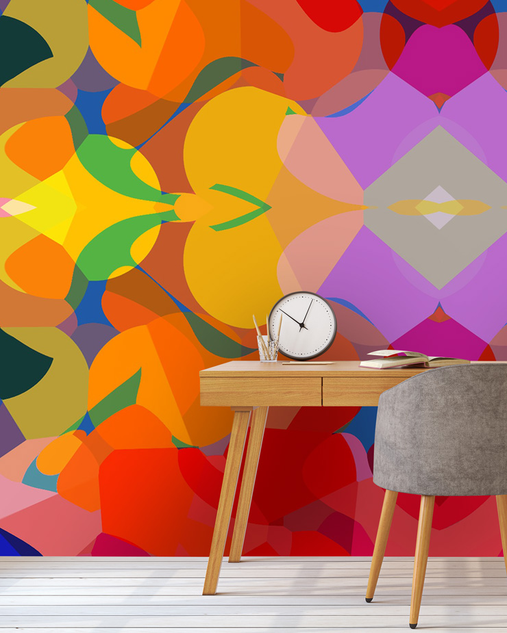 graphic-tribal-style-wallpaper-in-home-office