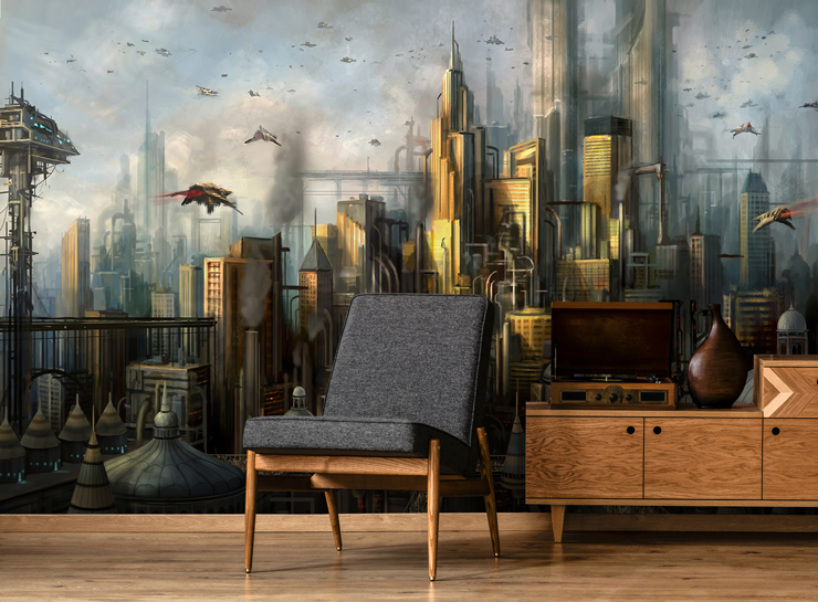 fantasy gaming city wallpaper in cool lounge