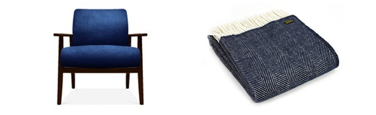 navy armchair and navy throw