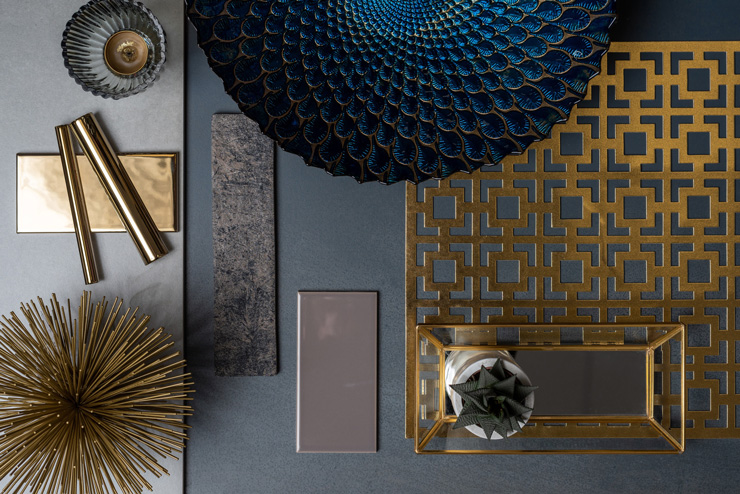 navy moodboard with gold tones