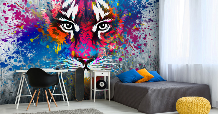 graffiti tiger wallpaper in boys bedroom