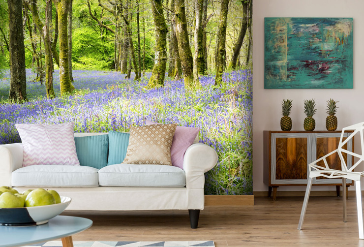 forest mural with bluebells in lounge