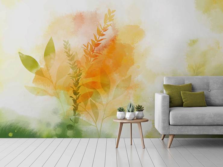 watercolour floral mural in a lounge by Katy Clemmans